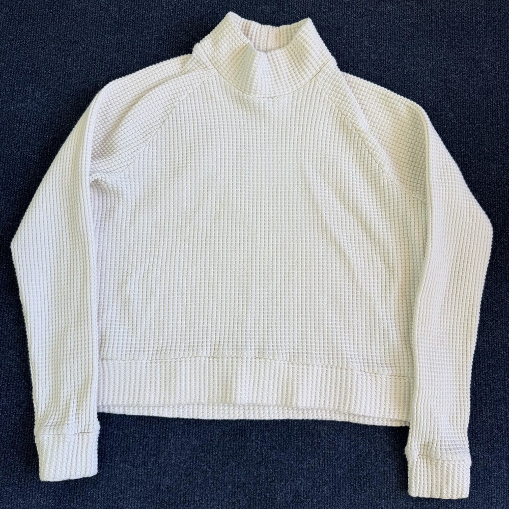 The North Face Sweater Womens Small White Mock Neck Waffle-Knit Thermal Pullover